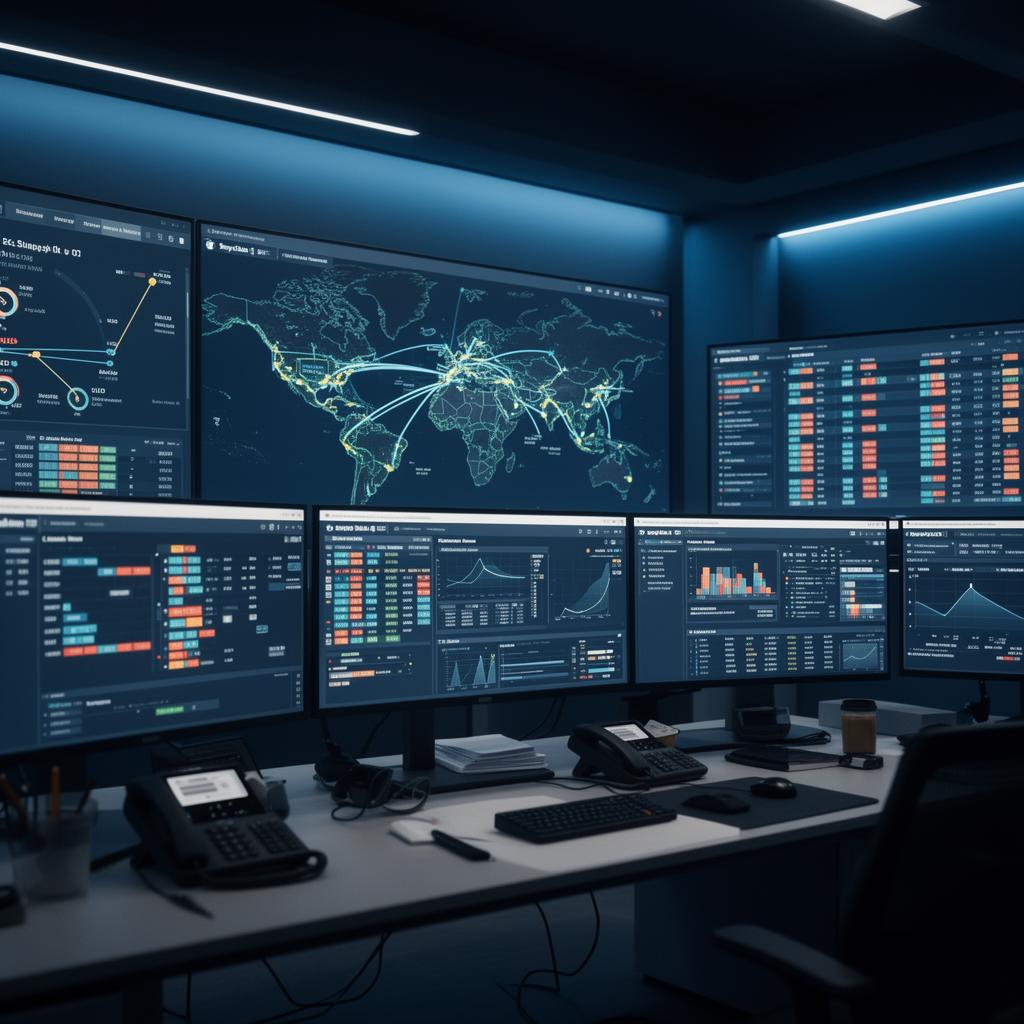 Logistics operations control room with live dashboards